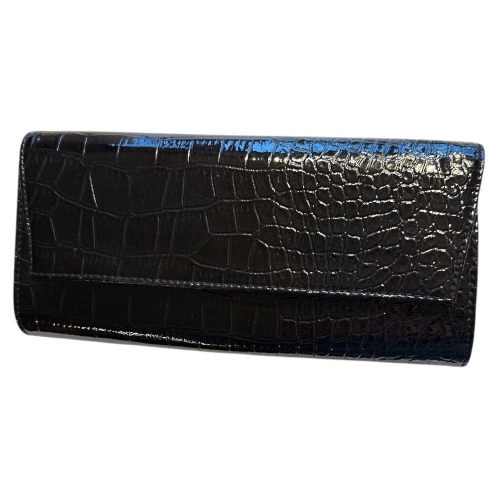 Bonita Bags New York Black Crocodile Embossed Clutch Glam Party‎ Formal